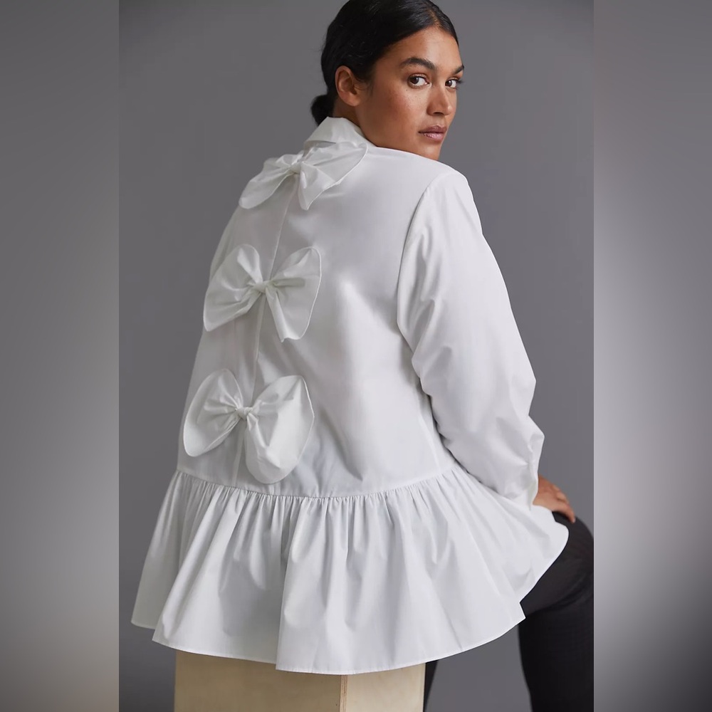 ANTHROPOLOGIE x MARE MARE Bow Back Tunic Buttton Down Blouse White Size 3XL